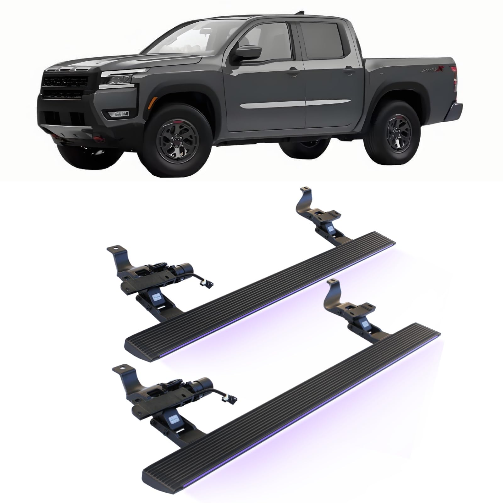 JEBNGX Elektrisch einziehbare Trittbretter, kompatibel mit Nissan Frontier Crew Cab 2022 2023 2024 2025, automatische Seitenstufen aus Aluminium, Schienen-Nerf-Bars, Zubehör(Wift Light) von JEBNGX