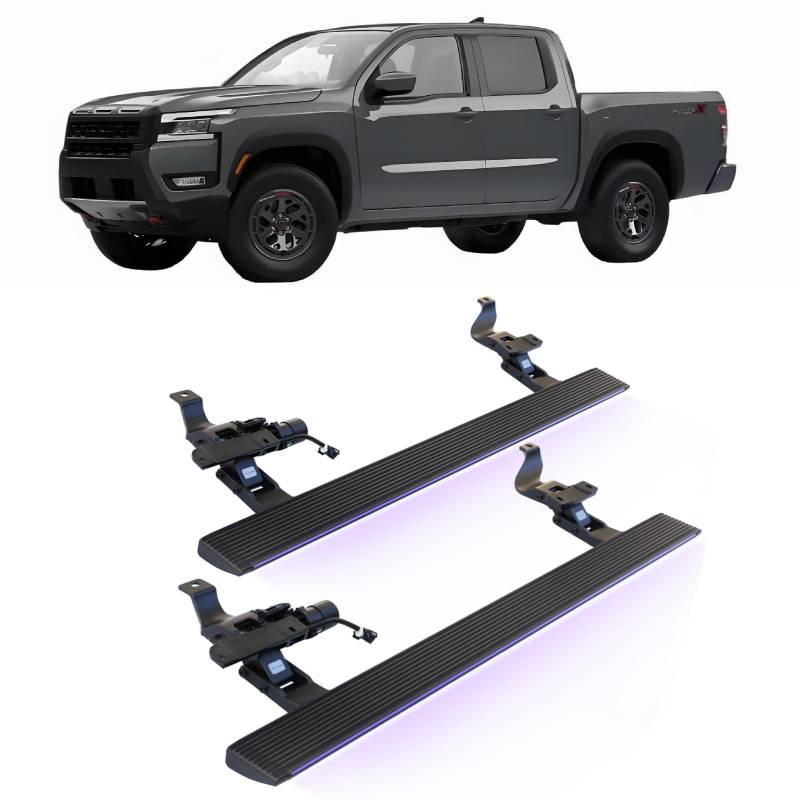 JEBNGX Elektrisch einziehbare Trittbretter, kompatibel mit Nissan Frontier Crew Cab 2022 2023 2024 2025, automatische Seitenstufen aus Aluminium, Schienen-Nerf-Bars, Zubehör(Wift Light) von JEBNGX