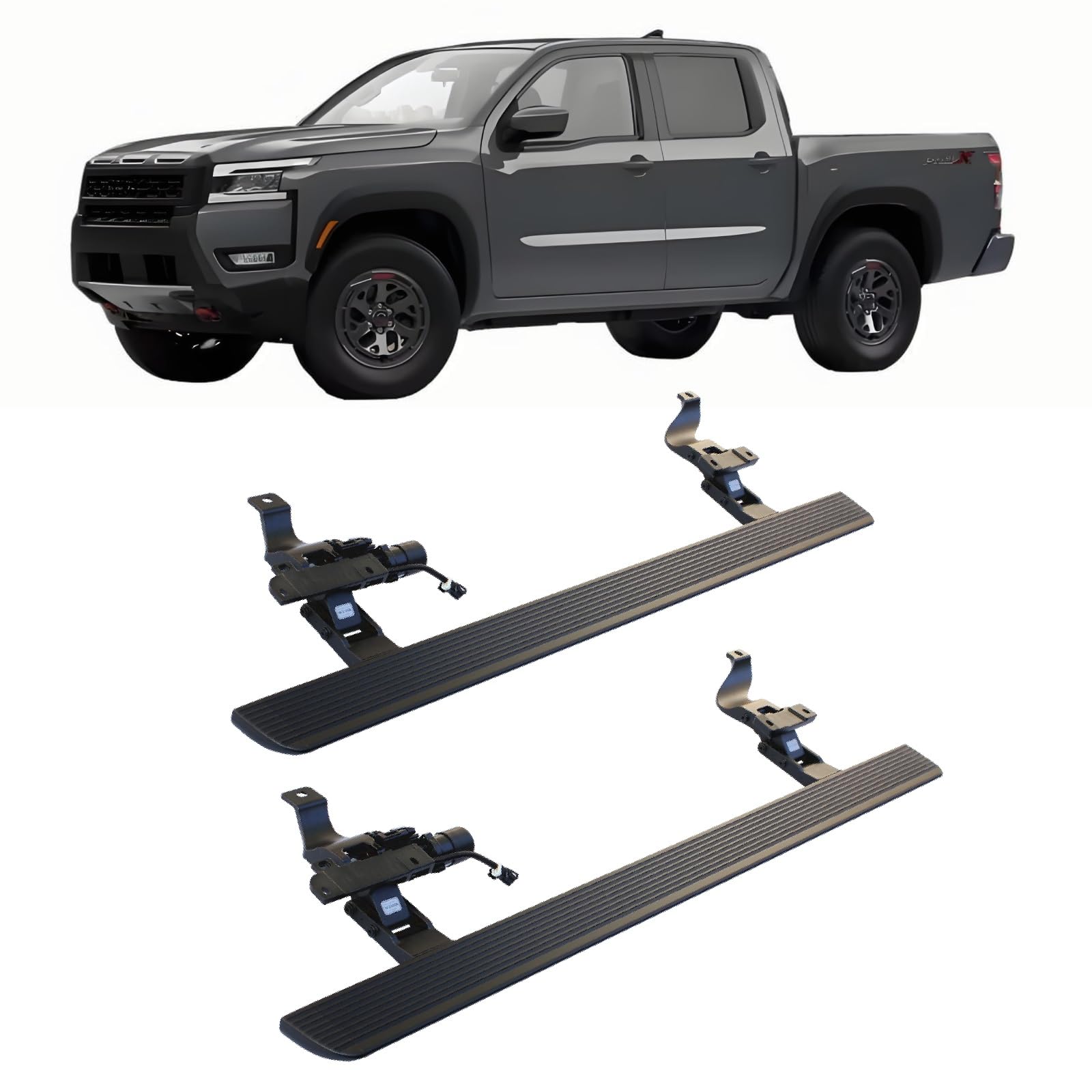 JEBNGX Elektrisch einziehbare Trittbretter, kompatibel mit Nissan Frontier Crew Cab 2022 2023 2024 2025, automatische Seitenstufen aus Aluminium, Schienen-Nerf-Bars, Zubehör(Without Light) von JEBNGX