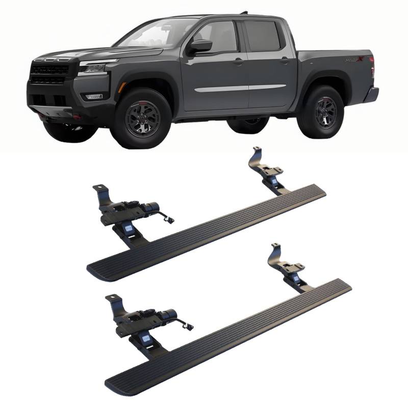 JEBNGX Elektrisch einziehbare Trittbretter, kompatibel mit Nissan Frontier Crew Cab 2022 2023 2024 2025, automatische Seitenstufen aus Aluminium, Schienen-Nerf-Bars, Zubehör(Without Light) von JEBNGX