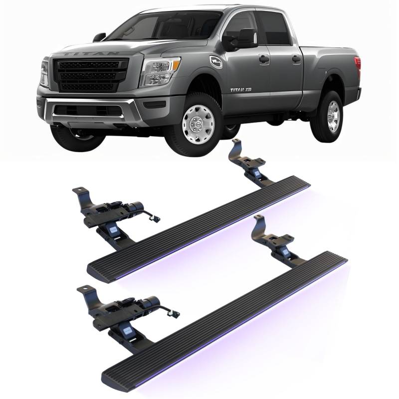JEBNGX Elektrisch einziehbare Trittbretter, kompatibel mit Nissan Titan Crew Cab, Titan XD Crew Cab 2021 2022 2023 2024 2025. Automatische Seitentrittbretter aus Aluminium, Zubehör for Nerf Bars(Wift von JEBNGX