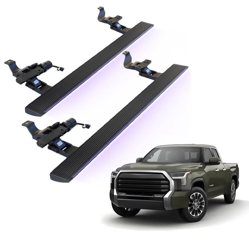 JEBNGX Elektrisch einziehbare Trittbretter, kompatibel mit Toyota Tundra Double Cab 2022 2023 2024 2025, automatische Seitenstufen aus Aluminium, Schienen-Nerf-Bars, Zubehör(Wift Light) von JEBNGX