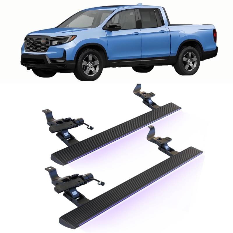 JEBNGX Elektrische einziehbare Trittbretter, kompatibel mit Honda Ridgeline 2022 2023 2024 2025, automatische Seitenstufen aus Aluminium, Schienen-Nerf-Bars, Zubehör(Without Light) von JEBNGX