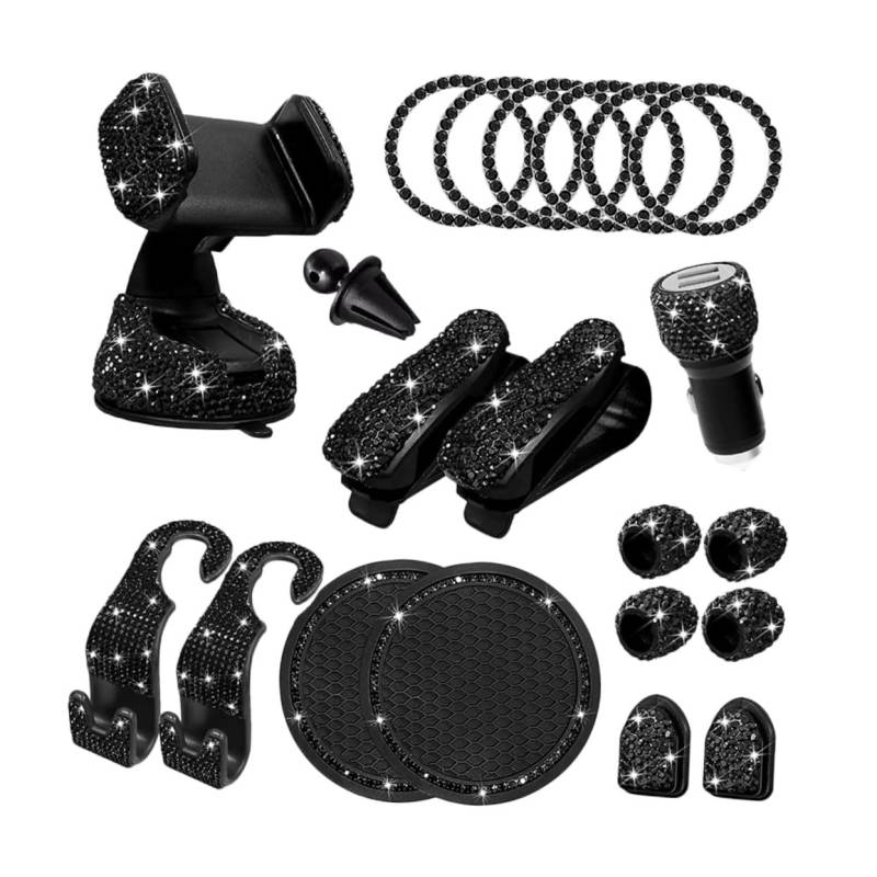 JECOMPRIS 1 Set Autohaken Set Autozubehör Bling Zubehör Fürs Auto Autozubehör Autozubehör Handy Autoladegeräte Autodekor Strasssteine Schwarz von JECOMPRIS