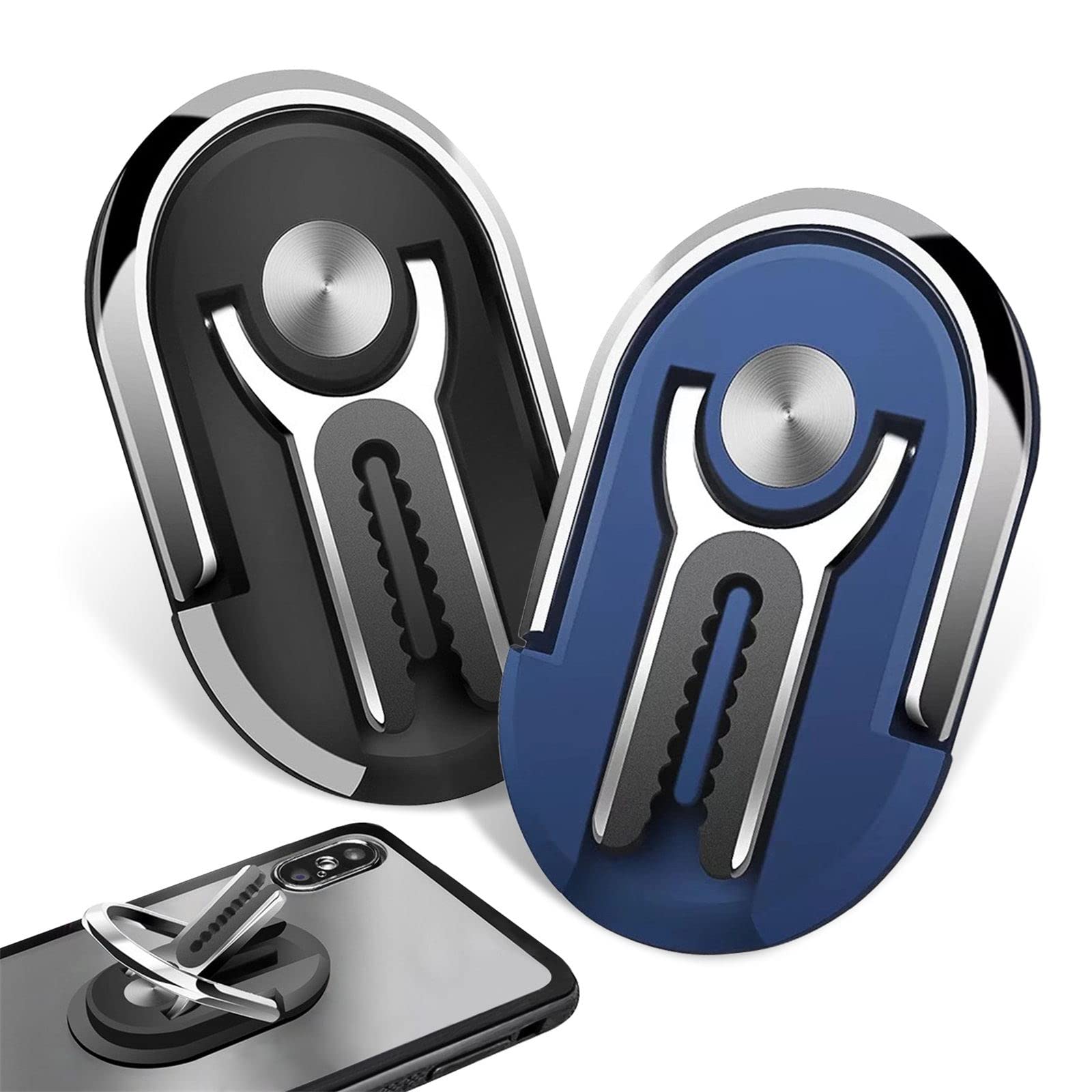 JEEZAO 2 Stück Handyhalter fürs Auto, Finger Handy Ring Halterung, 360° Rotation, Multifunktionaler Universeller Handyhalter, Verwendet für Auto Luftaustritt, Hause (Schwarz + blau) von JEEZAO