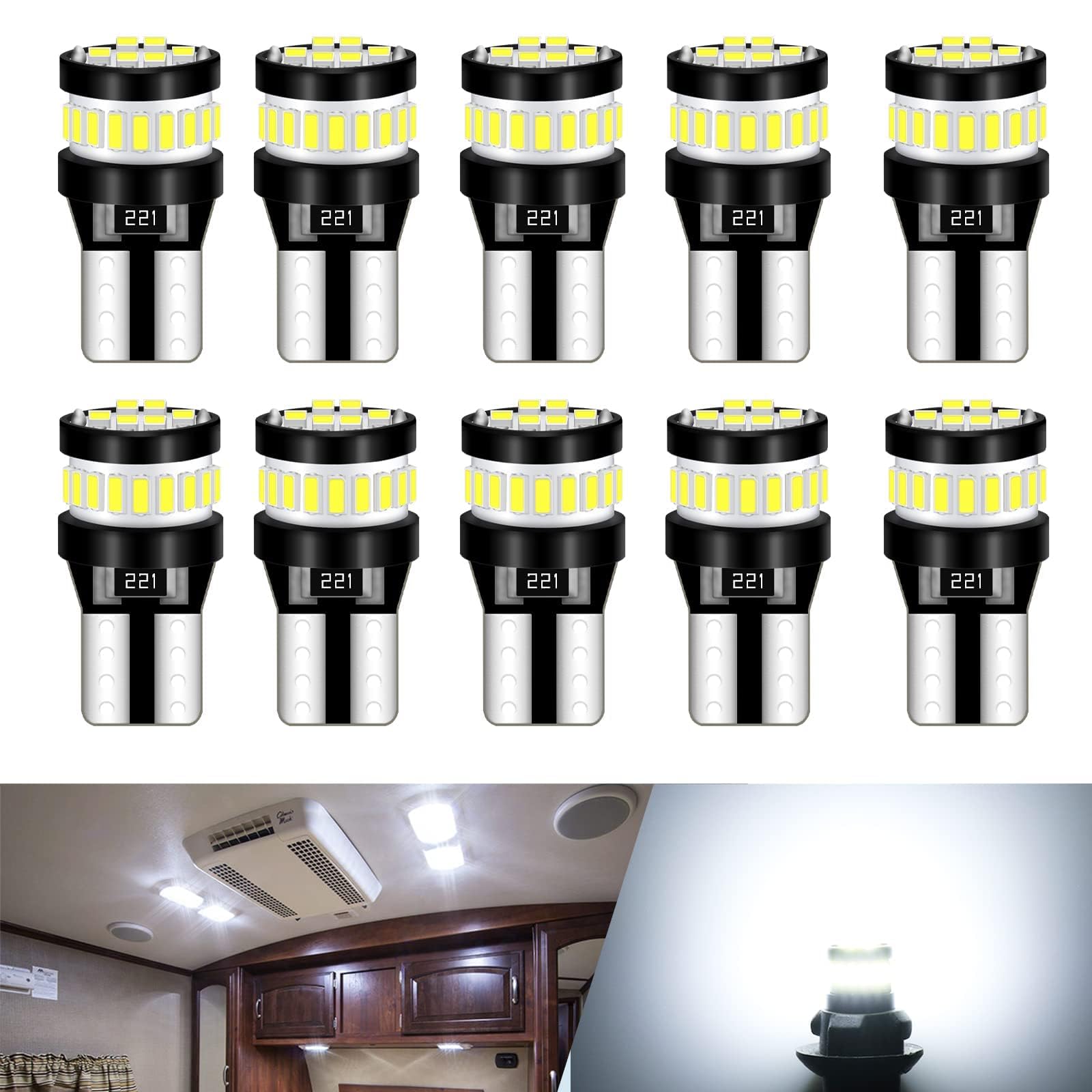 JEFLYM T/ 10 Glühbirnen, 3 Watt, DC12V Glühbirnen für die Innen- und Außenbeleuchtung(Weiß 2) von JEFLYM