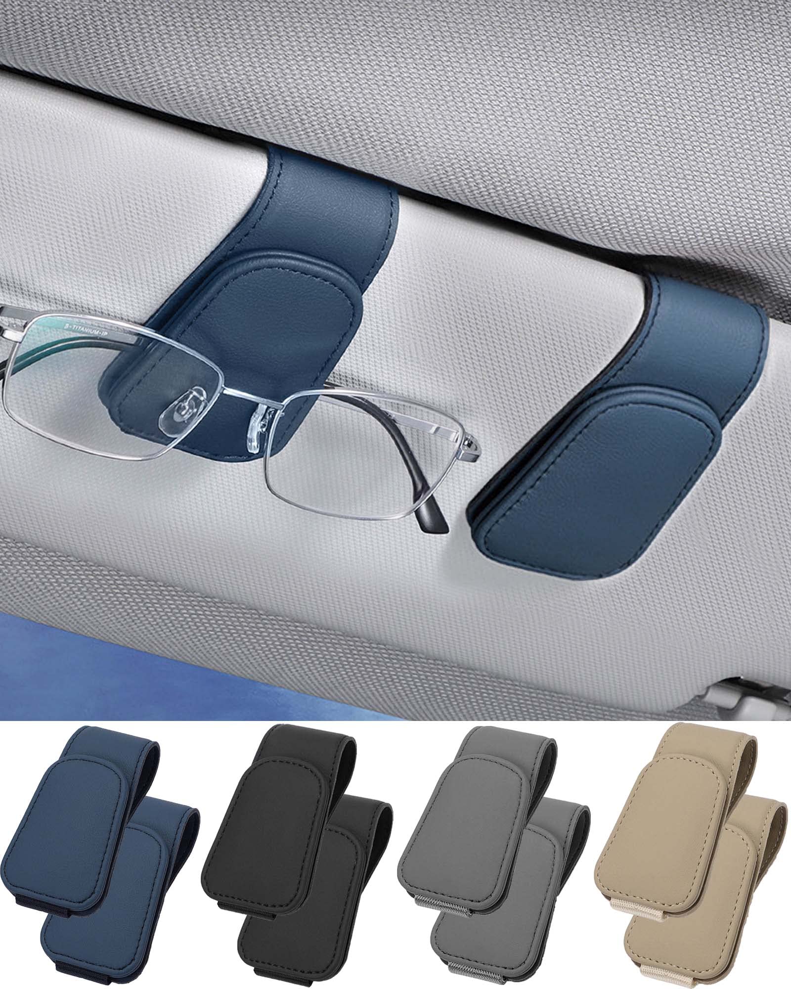 JEJA Brillenhalter für Auto Sonnenblende 2 Stück, Leder Sonnenbrillen Halterung für Auto Visier Zubehör, Ticket-Kartenclip, Blau JEJA Brillenhalter für Auto Sonnenblende 2 Stück, Leder Sonnenbrillen Halterung für Auto Visier Zubehör, Ticket-Kartenclip, Blau von JEJA