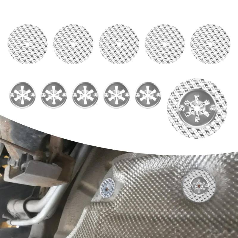JESTOP 10 Stück Hitzeschutzplatte Reparatursatz für Auto Für Audi VW OEM N90335004, 5 Sätze Hitzeschutzblech Auspuff Reparatursatz für Fahrzeug, 30mm Sicherungsscheiben, 52mm Hitzeschutzblech von JESTOP