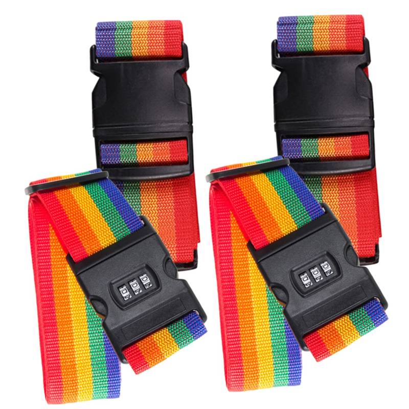 JEWEDECO Koffergurte Für Koffer 4er Set Koffergurte Regenbogenfarben Verstellbare Gepäckgurte Für Sicheres Reisen 2 Meter Lang Ideal Für Kofferbindung Und Gepäckorganisation Kofferband Gurt von JEWEDECO