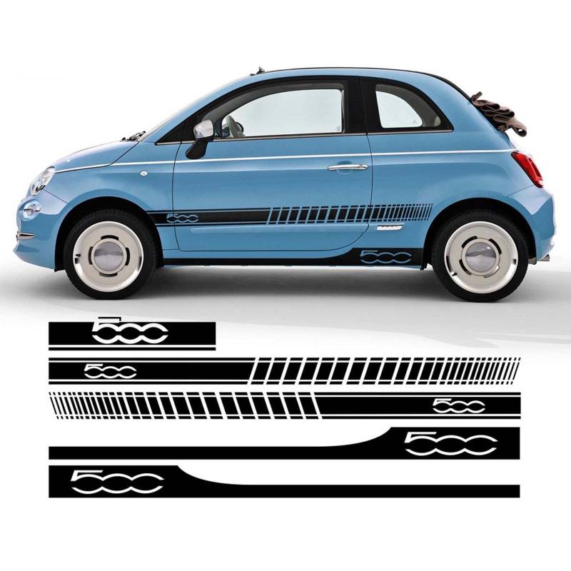 JEZOE Autotür Seitenstreifen Rock Hood Cover Aufkleber Vinyl Body Kit Aufkleber, für FIAT 500 Abarth 595 695 500C 500e Vintage Zubehör von JEZOE