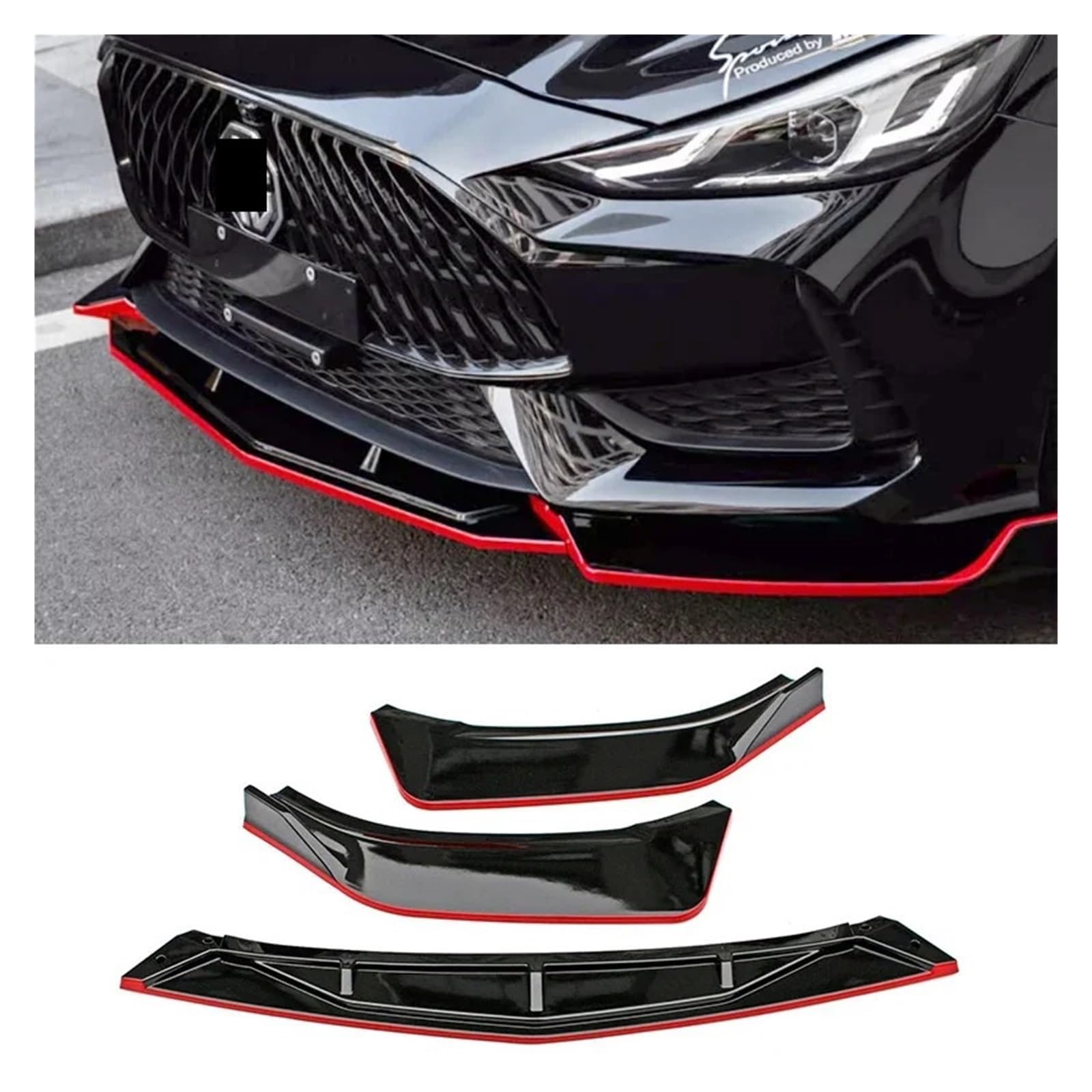 Frontspoiler for Morris Garagen 5, Frontschürzen-Splitter, kompatibel mit MG GT 5 2021 bis 2023, Karosserie-Kit, Zubehör im Transform-Stil(Type Y Black-Red) von JFAQIPEI