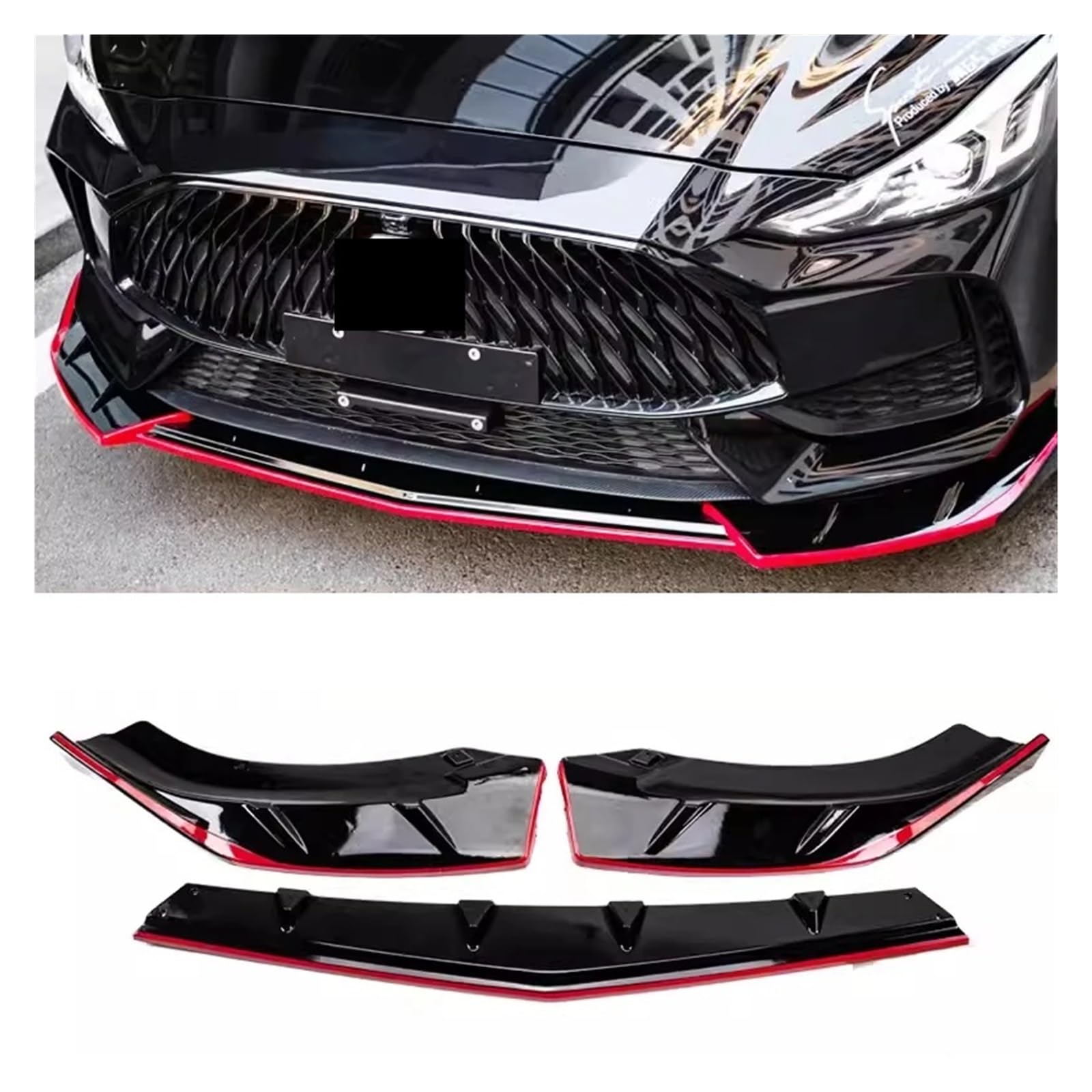 Frontspoiler for Morris Garagen 5, Frontschürzen-Splitter, kompatibel mit MG GT 5 2021 bis 2023, Karosserie-Kit, Zubehör im Transform-Stil(Type Z Black-Red) von JFAQIPEI