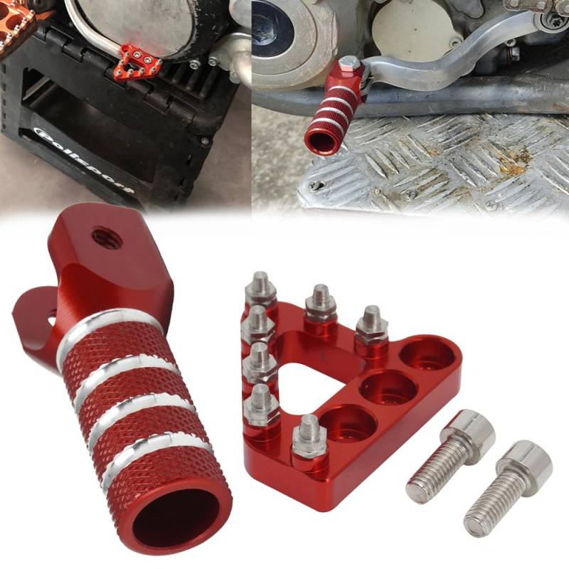 Hinterradbremspedal Stufenplatte + Schalthebel-Schalthebelspitze CNC,Motorrad Billet Hinten Bremspedal Schrittspitze für 125–530 SX EXC XCF XC XCW SXF SMR-Rot von JFG RACING