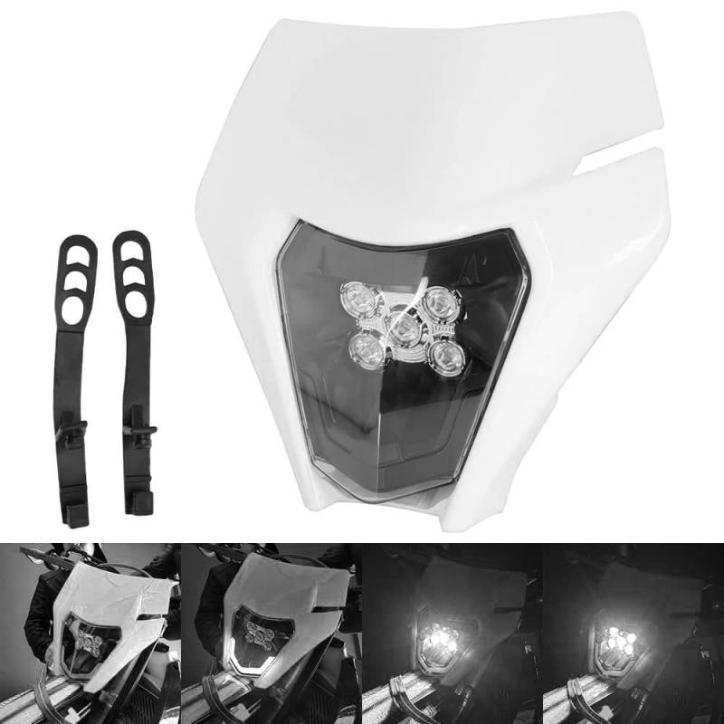JFG RACING Motocross Scheinwerfer,Motorrad Lampenmaske Universal Scheinwerfer Verkleidung Licht Scheinwerfer für die meisten Motorräder Dirt Bike Motocross Enduro Supermoto Weiß von JFG RACING