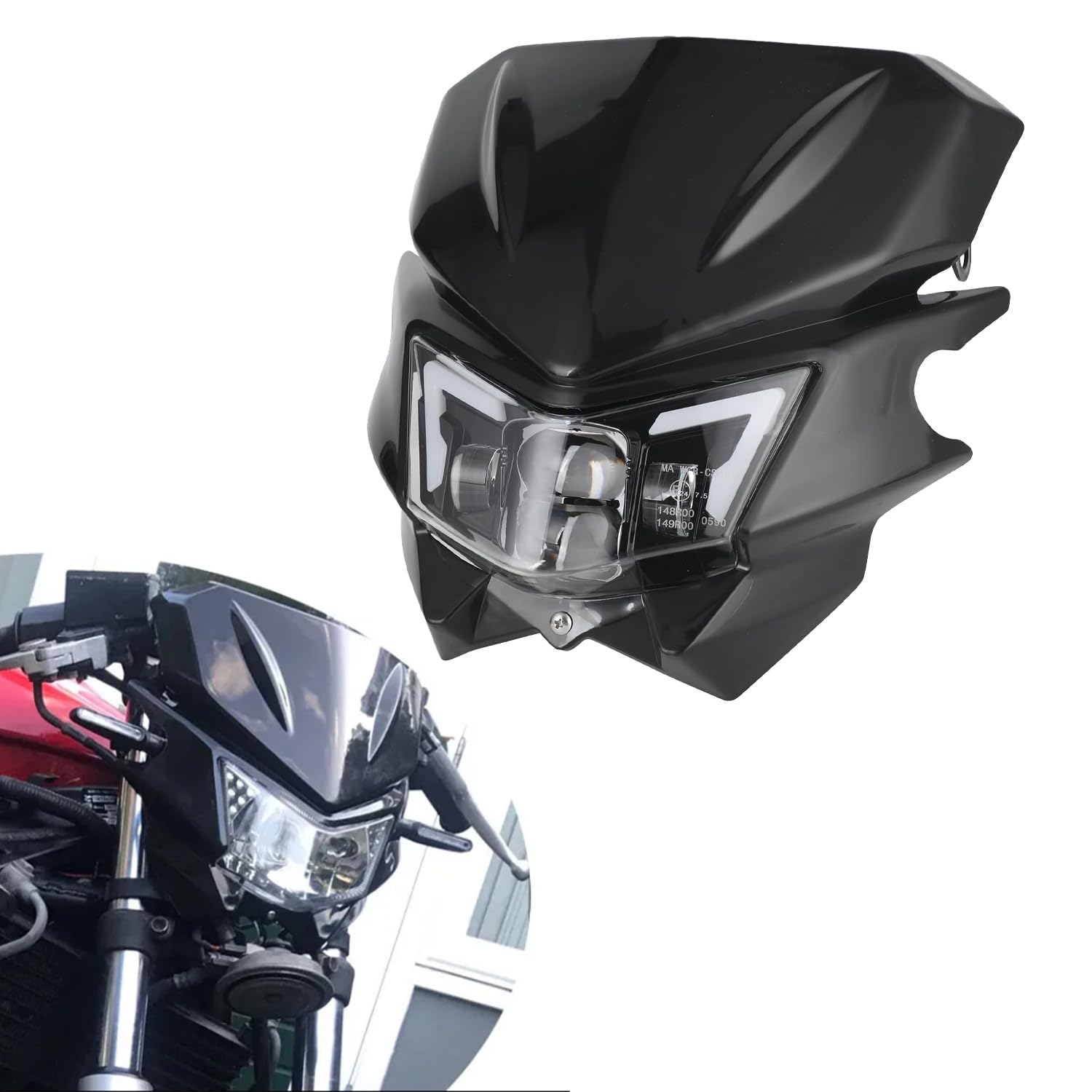 JFG RACING Motorrad Scheinwerfer,Motorrad Lichtmaske Verkleidung Maske Tagfahrlicht Scheinwerfer Wasserdicht für Dirt Pit Bike Dual Sport Enduro-Schwarz von JFG RACING