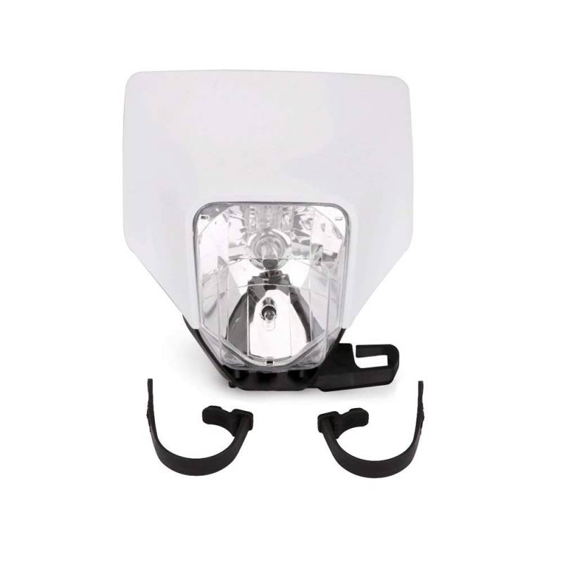 JFG RACING 12V/35W Motorrad Scheinwerfer Halogen Kopf Lampe Licht Verkleidung Maske für FE FX TE TX FC TC Motocross Enduro Supermoto-Weiß von JFG RACING