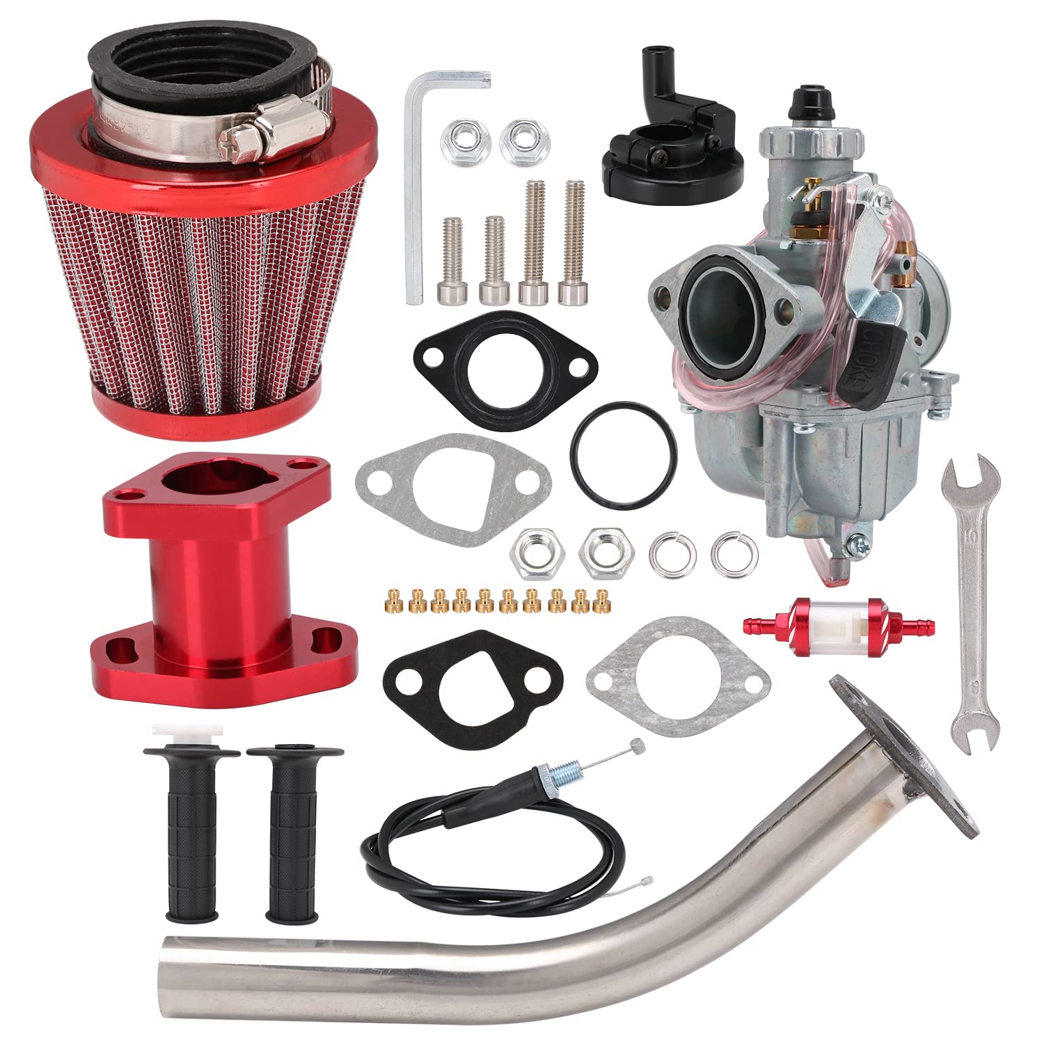 JFG RACING VM22 26 mm Vergaser Performance Ansaugkrümmer 38 mm Luftfilter Auspuff Drosselklappen-Kit für Freight Predator 212 cc GX200 6,5 PS Motor 196 cc CT200U KT196 MB200 von JFG RACING