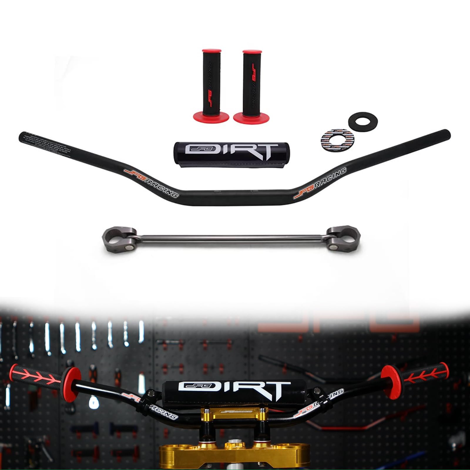 Motorrad Lenker 28mm 1 1/8" Dirt Bike Lenker + Lenkerpolster + Querstange + Griffe Universal für EXC SX CRF CR TC TE YZF YZ Motocross Dirt Pit Bike ATV Schwarz von JFG RACING