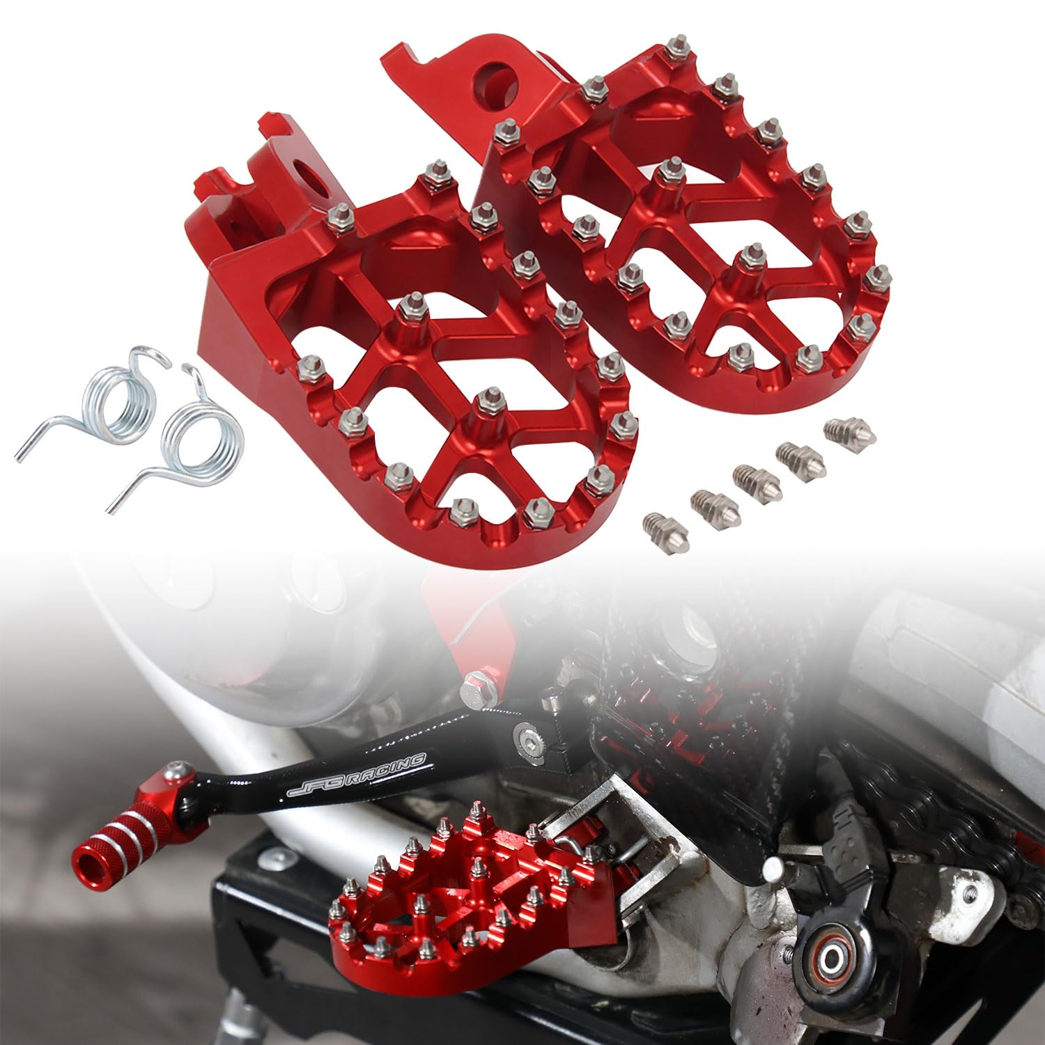 Fußrasten Rot,Fußrasten CNC Motorrad Fussrasten Billet MX für CR125 CR250 CRF150R CRF250R CRF250X CRF250RX CRF450R CRF450RX CRF450X CRF250L CRF250M CRF250RALLY CRF450L 02-19 von JFG RACING