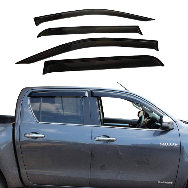 JHCHAN Windabweiser für Toyota Hilux 2015-2024 Hilux AN110 AN120 AN130 Pick-up Doppelkabine 4X4 Rauch Schwarz Regenabweiser 4 Stück von JHCHAN