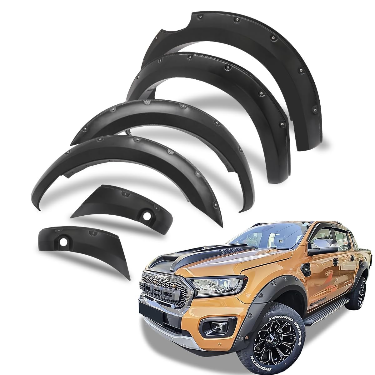 JHCHAN 6" Fender Flares Kotflügelverbreiterung für Ford Ranger T8 2015-2022, Extra Breit Radkastenverlängerung und Schmutzfänger, Anschrauboptik (2019-2022 Mit PDC) von JHCHAN