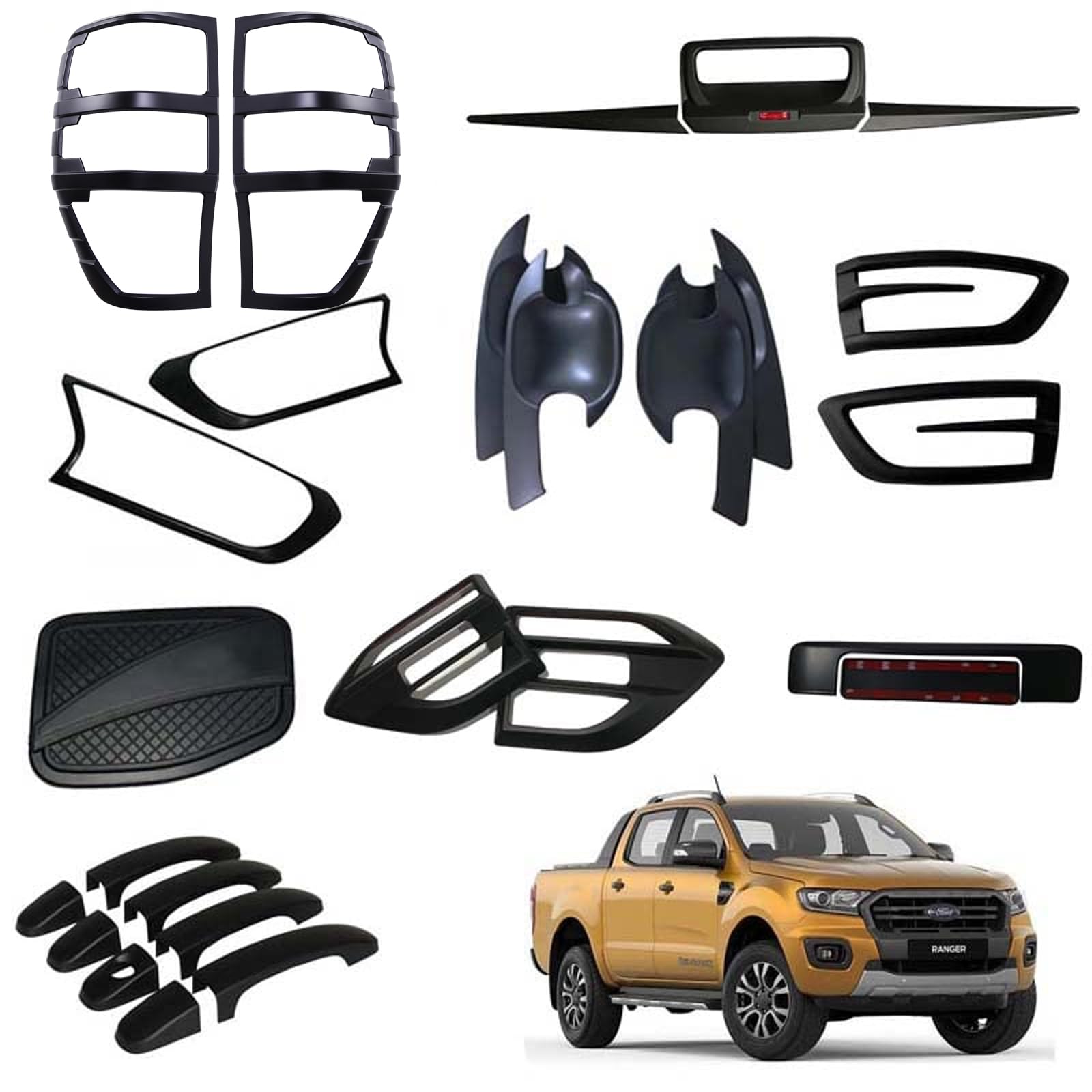 JHCHAN Offroad Spiegel Scheinwerferabdeckung Karosserie-Kits für Ford Ranger Wildtrak 2015-2022 Double Cab T7 T8 Rücklichtabdeckung Indikator Abdeckung ABS Schwarz von JHCHAN