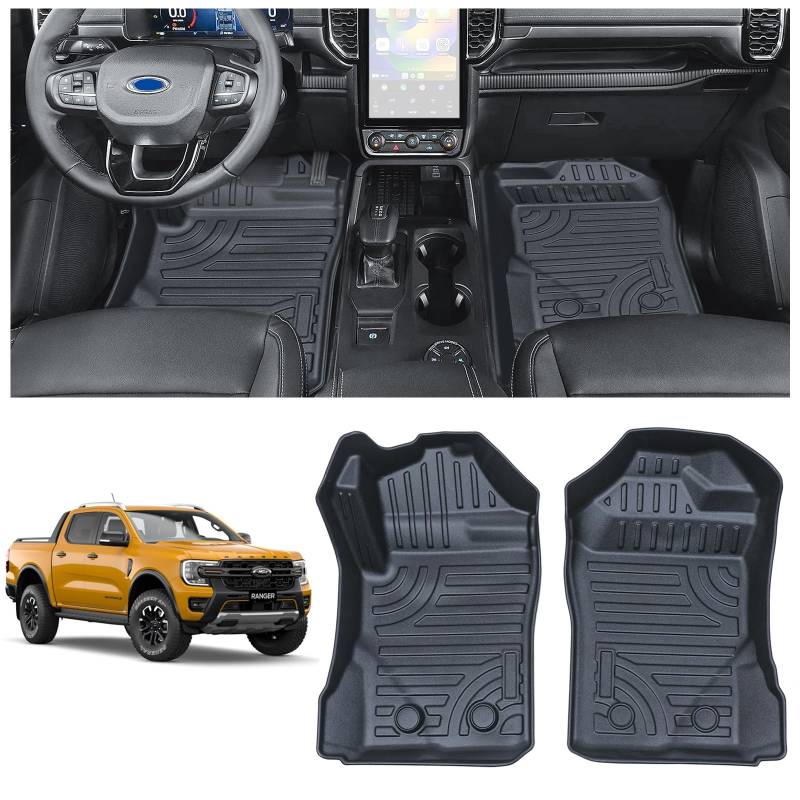 JHCHAN Fußmatten 2-teilig für Ford Ranger Fahrer und Beifahrer 2023-2024 T9 Raptor Wildtrak XL XLT Tremor Limited Platinum, TPE Wasserdicht Automatten von JHCHAN