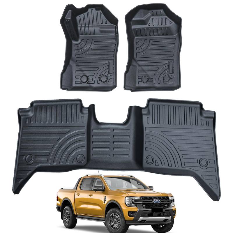 JHCHAN Fußmatten Auto-Fußraummatten 3D für Ford Ranger 2023 2024 2025 Wildtrak X Raptor T9 Ranger Doppelkabine 4x4 Wildtrak Platinum Limited XL XLT Tremor von JHCHAN