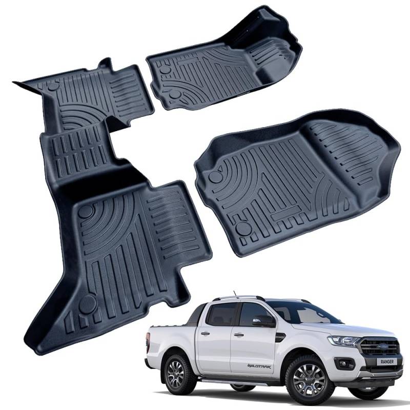 JHCHAN Fußmatten für Ford Ranger Wildtrak Raptor 2015-2022 T7 T8 Tremor Limited XLT XL Platinum, wasserdichte und rutschfeste TPE-Matten von JHCHAN
