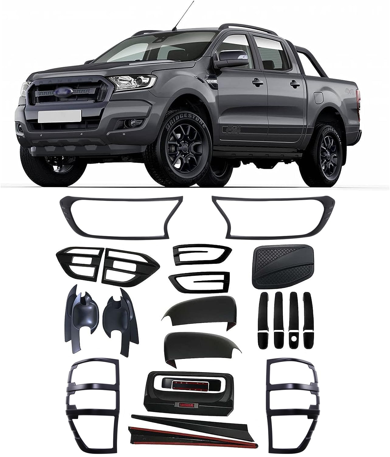 JHCHAN Karosserie Spiegelabdeckungen Pick-Styling-Set für Ford Ranger 2015-2022 T7 T8 XLT XL Tremor Limited Wildtrak Platinum Doppelkabine Schwarz von JHCHAN