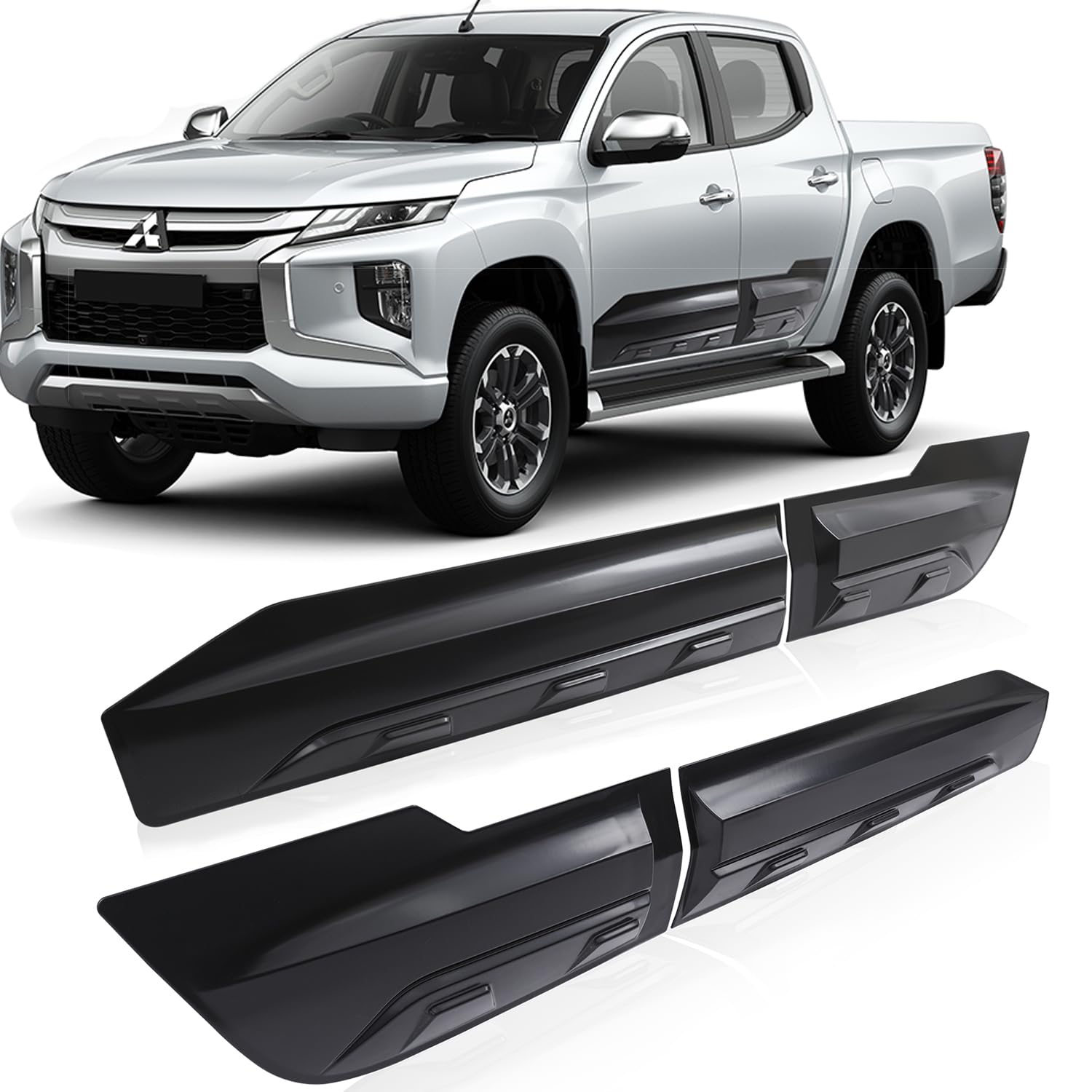 JHCHAN Karosserieverkleidung für Mitsubishi L200 Triton 2019-2023 4-türiger Pickup, ABS Mattschwarz Offroad-Stil Seitentür-Schutzleisten Wetterschutz von JHCHAN