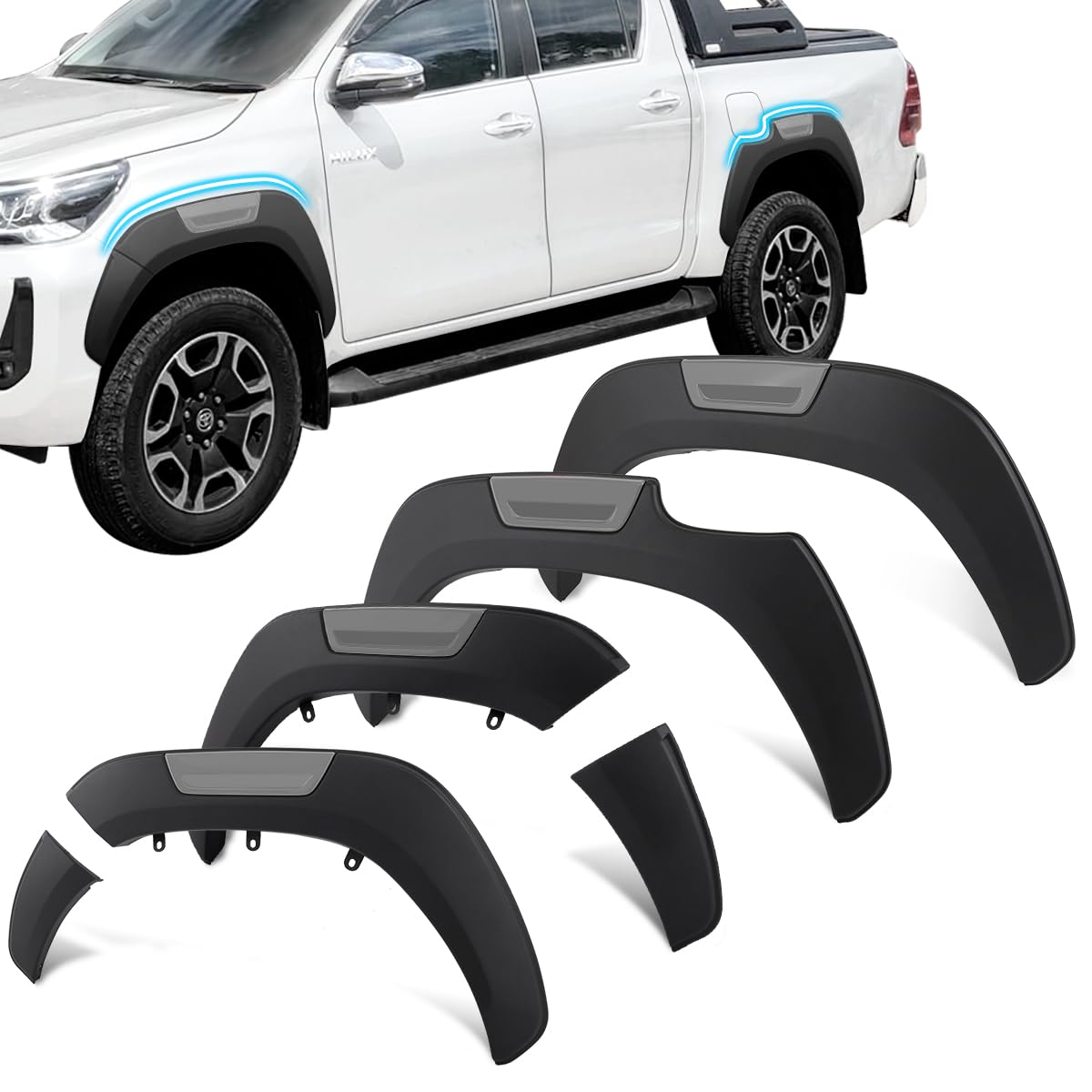 JHCHAN Kotflügelverbreiterung 6" Fender Flares für Toyota Hilux 2015-2024, Hilux AN110 AN120 AN130 Invincible Revo Rocco GR Sport SR 12mm Taschenstil Radkastenverlängerung ABS JHCHAN Kotflügelverbreiterung 6" Fender Flares für Toyota Hilux 2015-2024, Hilux AN110 AN120 AN130 Invincible Revo Rocco GR Sport SR 12mm Taschenstil Radkastenverlängerung ABS von JHCHAN
