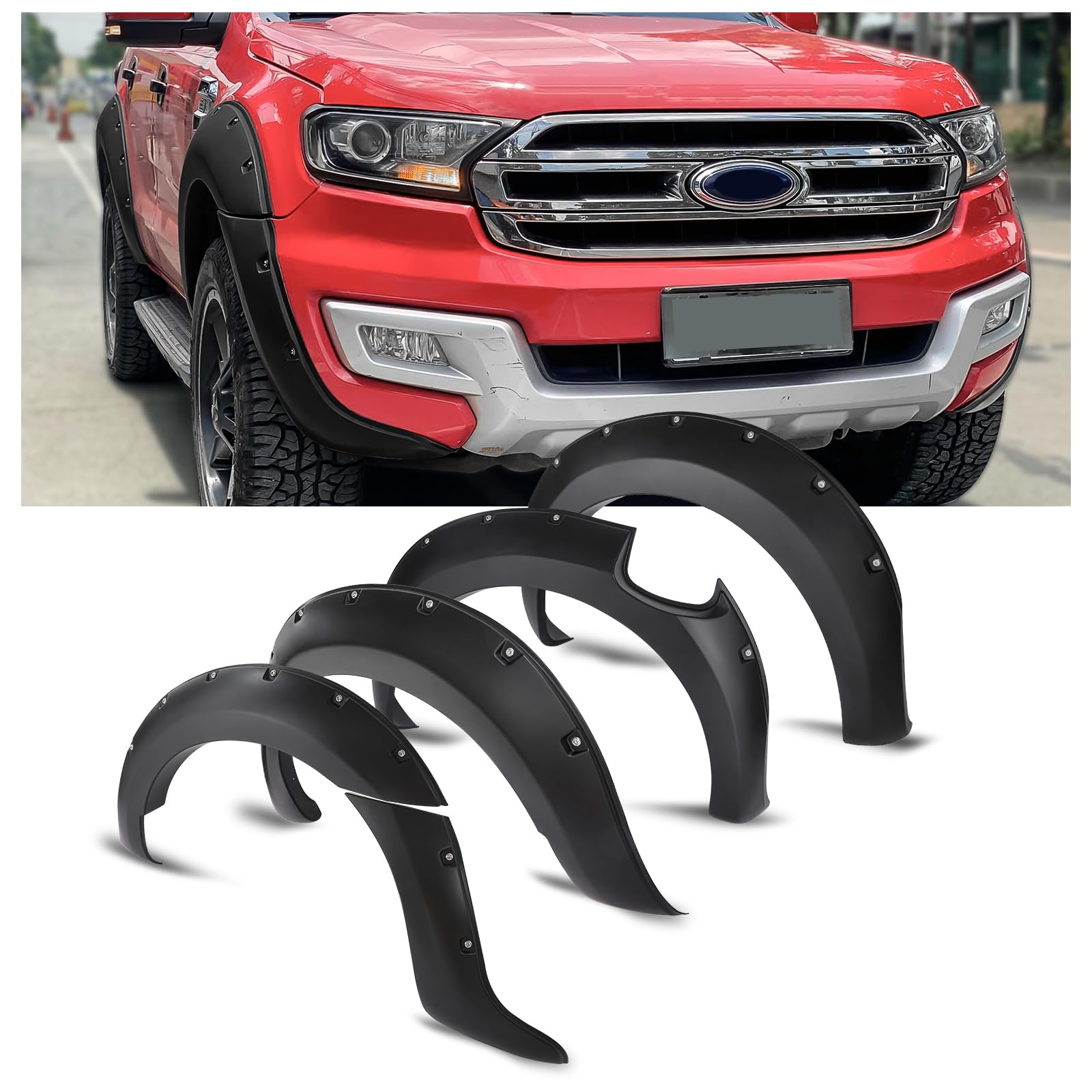 JHCHAN Kotflügelverbreiterung 9 Zoll groß Fender Flares für Ford Ranger T7 2015-2018 Doppelkabine Wildtrak XL XLT Tremor Limited Platinum Raptor Radkastenverlängerung von JHCHAN