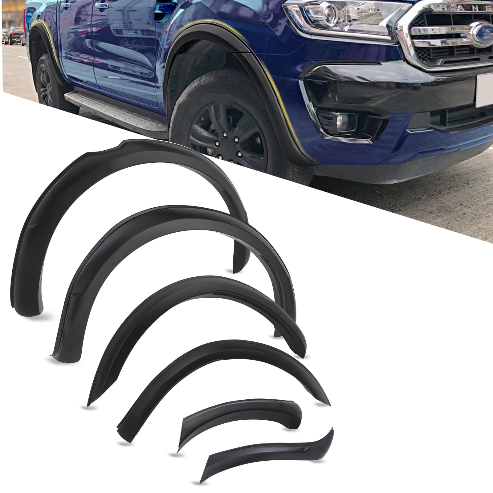 JHCHAN Kotflügelverbreiterung Fender Flares Kompatibel mit Ford Ranger Doppelkabine T7 2015-2018 OHNE PDC, 3" ABS Radkastenverlängerung und Schmutzfänger, Schwarz Matte von JHCHAN