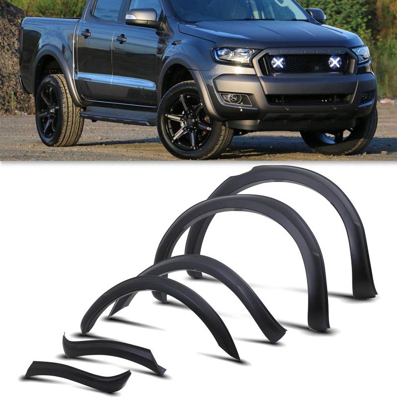 JHCHAN Kotflügelverbreiterungen Radlaufverlängerungen für Ford Ranger Wildtrak 2015–2019 T7 Doppelkabine niedrige Konfiguration Modell XL XLT Tremor Limited ohne Parkassistent 6 Stück von JHCHAN