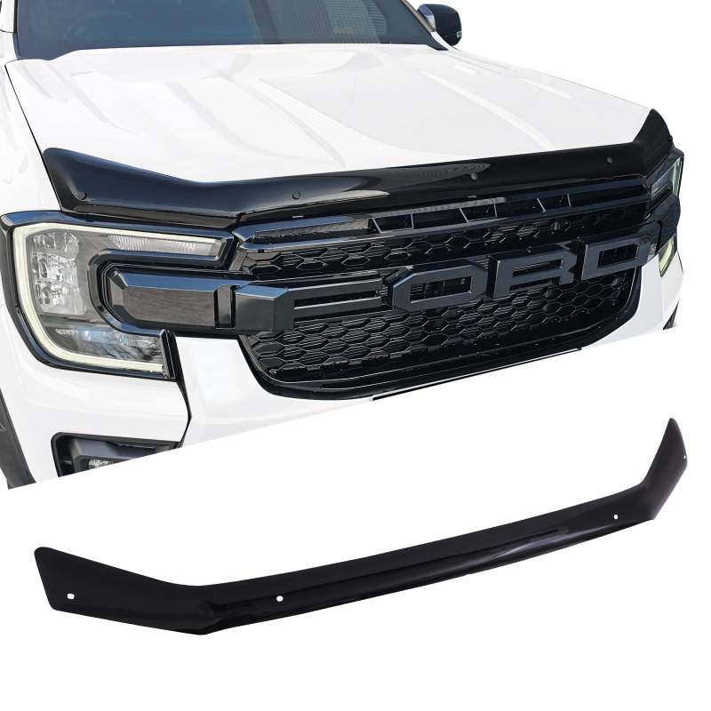 JHCHAN Motorhaube Deflektor Insekten Steinschlagschutz für Ford Ranger Wildtrak T9 2023-2024-2025 Limited Platinum XL XLT Tremor Motorhaubenschutz Zubehör Dunkel von JHCHAN