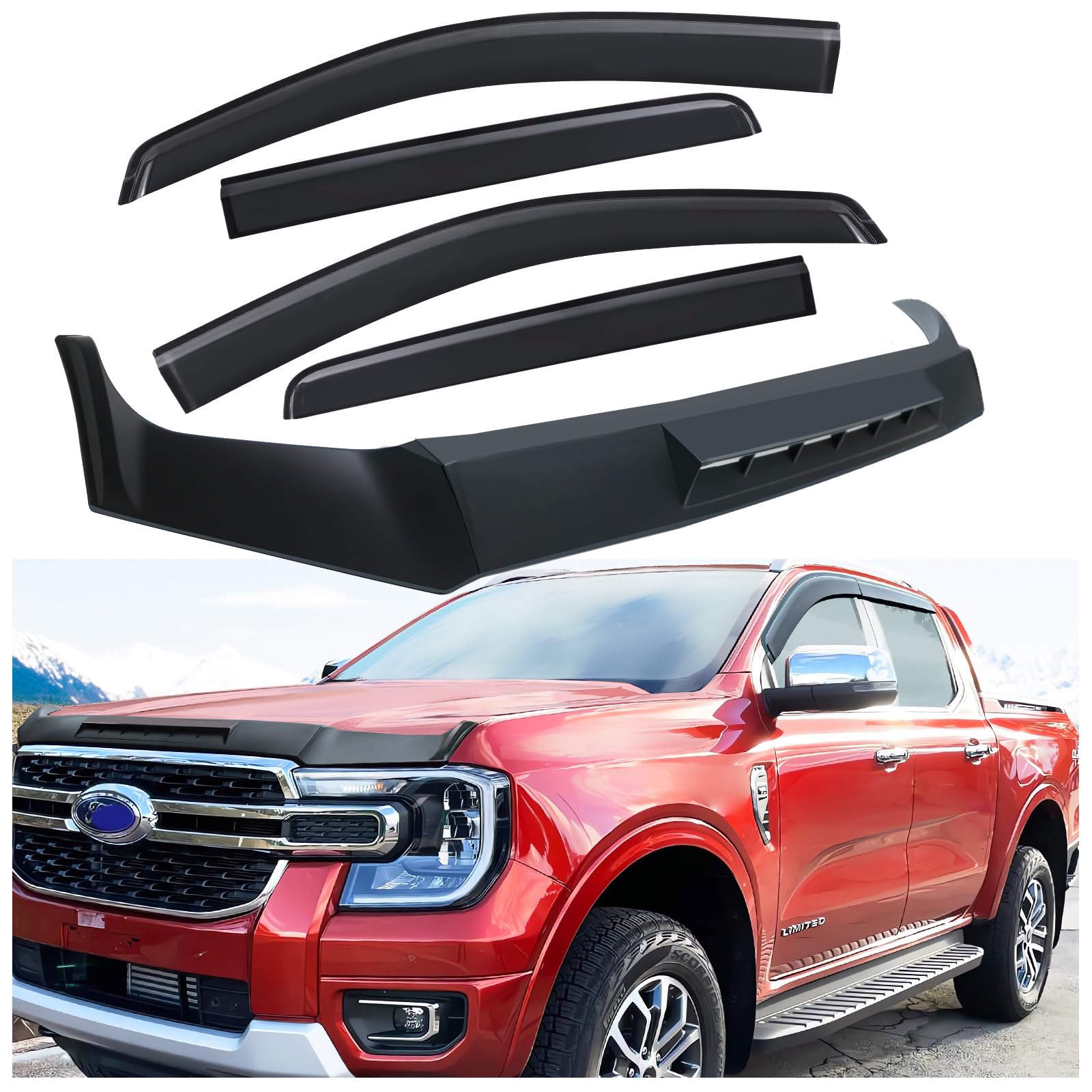 JHCHAN Motorhaubenschutz und Windabweiser für Ford Ranger 2023-2024 Wildtrak Platinum XL XLT Limited Tremor Wildtrak X T9 Steinschlagschutz Winddeflektoren JHCHAN Motorhaubenschutz und Windabweiser für Ford Ranger 2023-2024 Wildtrak Platinum XL XLT Limited Tremor Wildtrak X T9 Steinschlagschutz Winddeflektoren von JHCHAN