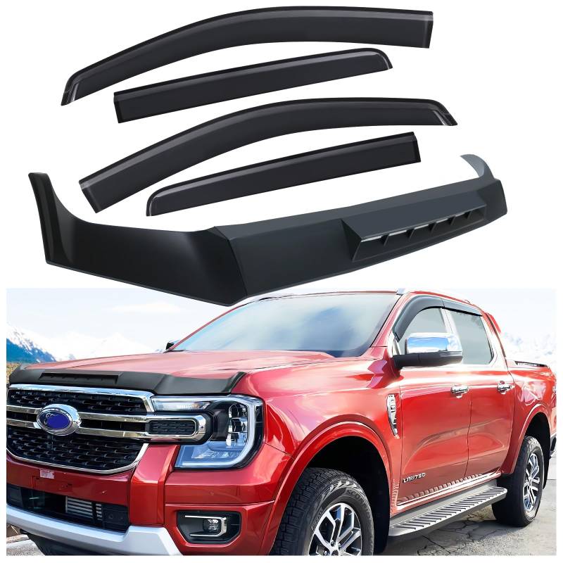 JHCHAN Motorhaubenschutz und Windabweiser für Ford Ranger 2023-2024 Wildtrak Platinum XL XLT Limited Tremor Wildtrak X T9 Steinschlagschutz Winddeflektoren von JHCHAN
