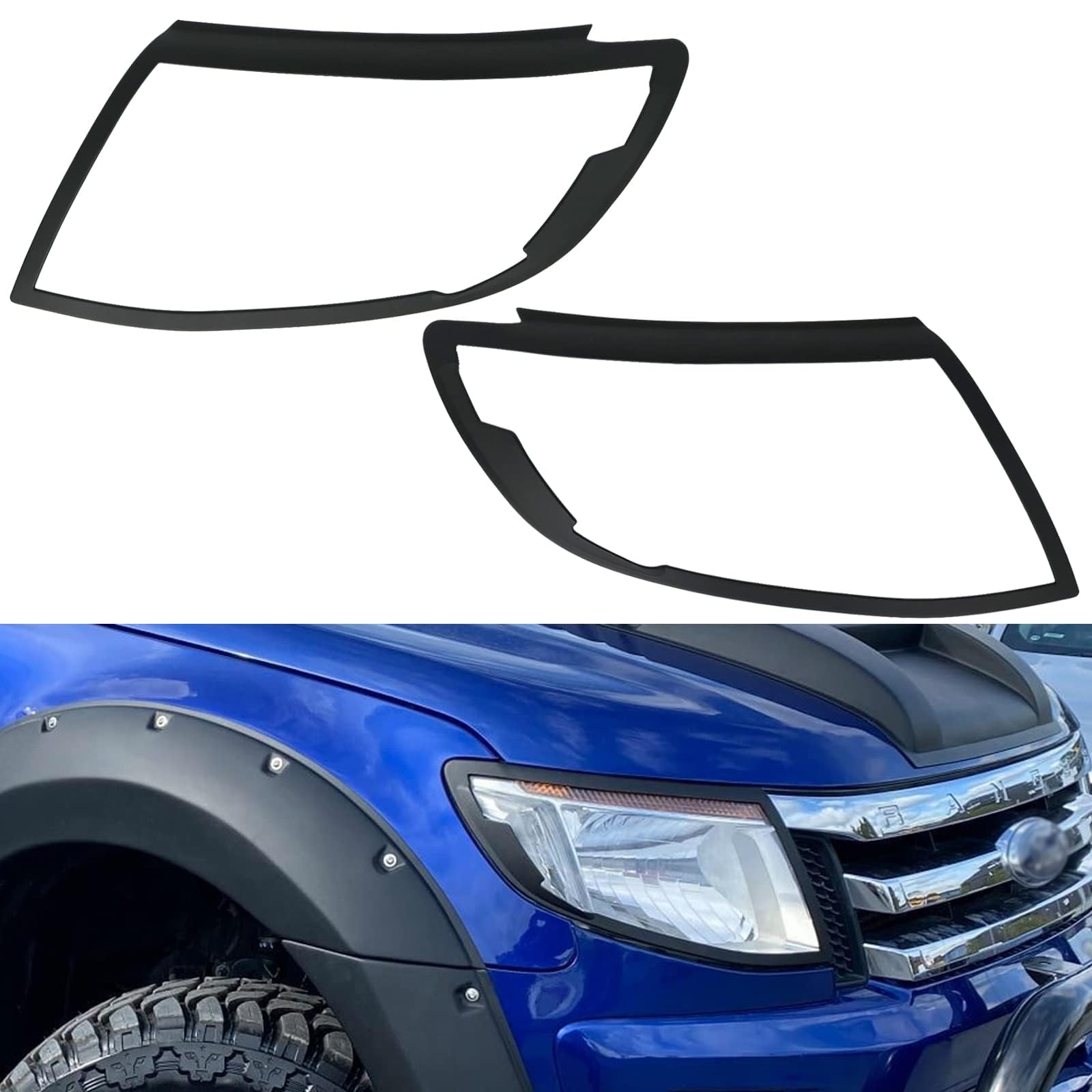 JHCHAN Scheinwerferabdeckung für Ford Ranger 2012-2014 T6 Wildtrak XL XLT Limited Tremor Scheinwerfer-Komponenten Schwarz (Ranger 2012-2014 Scheinwerferabdeckung) von JHCHAN