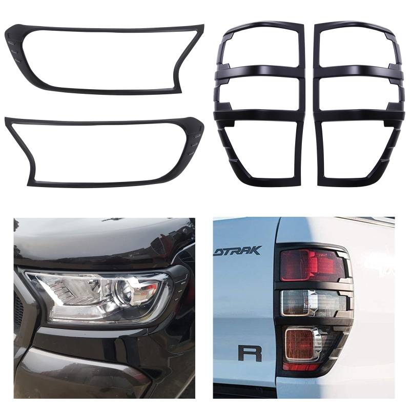 JHCHAN Scheinwerferabdeckung und Rücklichtabdeckung für Ford Ranger 2015-2022 Wildtrak Raptor XL XLT Limited Platinum Tremor T6 T7 T8 MK1 MK2 MK3 (2015-2022 Rücklicht Scheinwerfer Satz) von JHCHAN