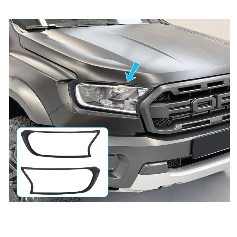 JHCHAN Scheinwerferabdeckung Frontlichtschutz für Ford Ranger Wildtrak T7 T8 2015–2022 Raptor XL XLT Tremor Limited Platinum MK2 MK3, Schwarz (Scheinwerferabdeckung) von JHCHAN