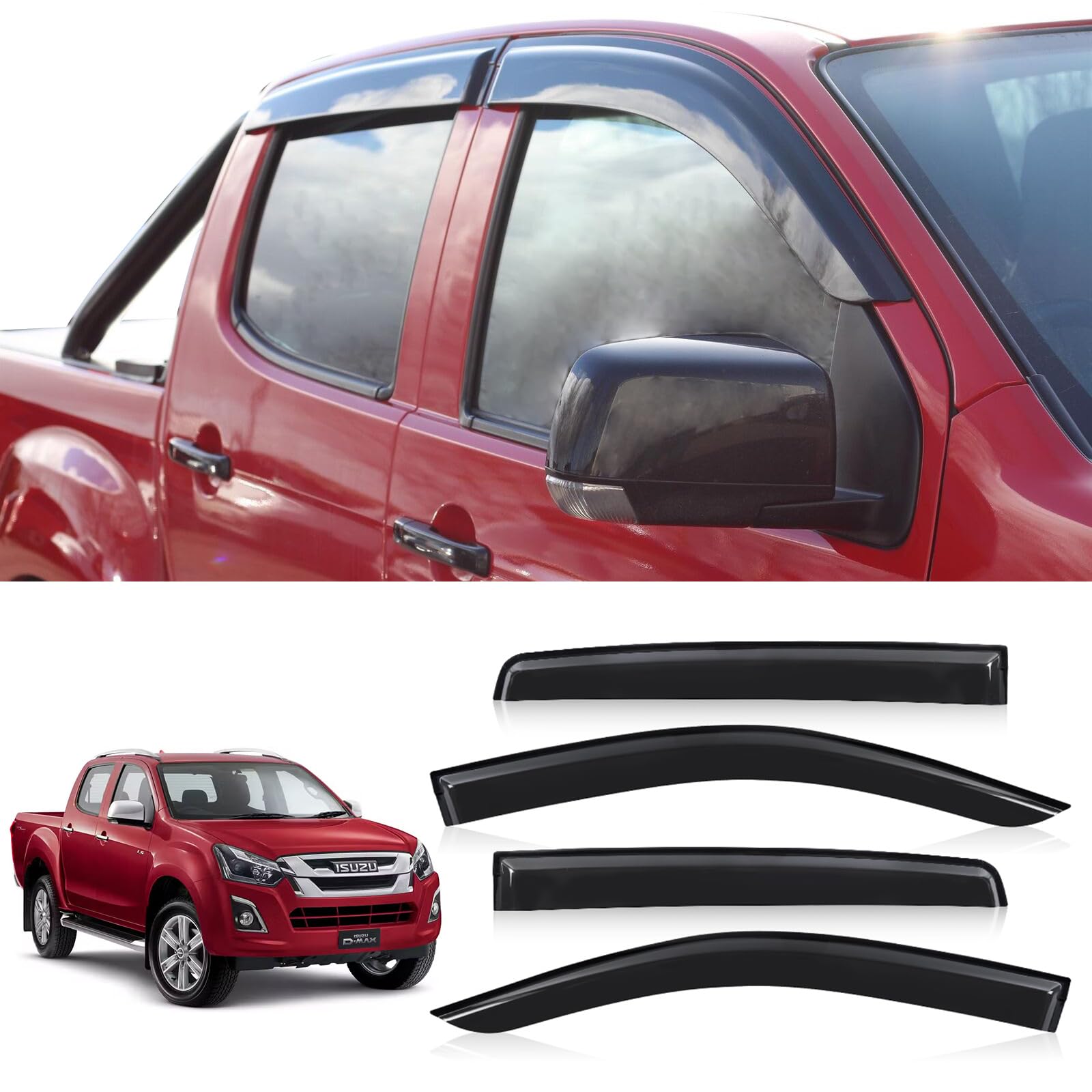 JHCHAN Windabweiser Winddeflektoren für Isuzu D-Max 2012-2019 V-Cross LSE LS L Doppelkabine, Rauchgrau Seitenfensterabweiser 4 Stück (D-max 2012-2019) JHCHAN Windabweiser Winddeflektoren für Isuzu D-Max 2012-2019 V-Cross LSE LS L Doppelkabine, Rauchgrau Seitenfensterabweiser 4 Stück (D-max 2012-2019) von JHCHAN