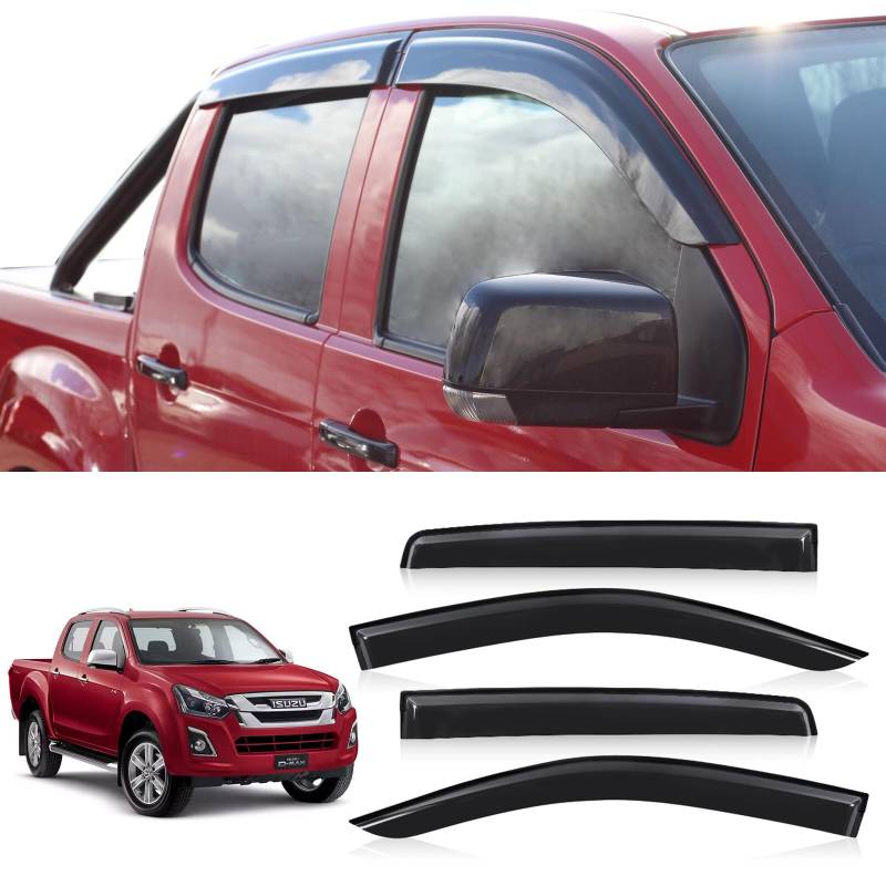 JHCHAN Windabweiser Winddeflektoren für Isuzu D-Max 2012-2019 V-Cross LSE LS L Doppelkabine, Rauchgrau Seitenfensterabweiser 4 Stück (D-max 2012-2019) von JHCHAN
