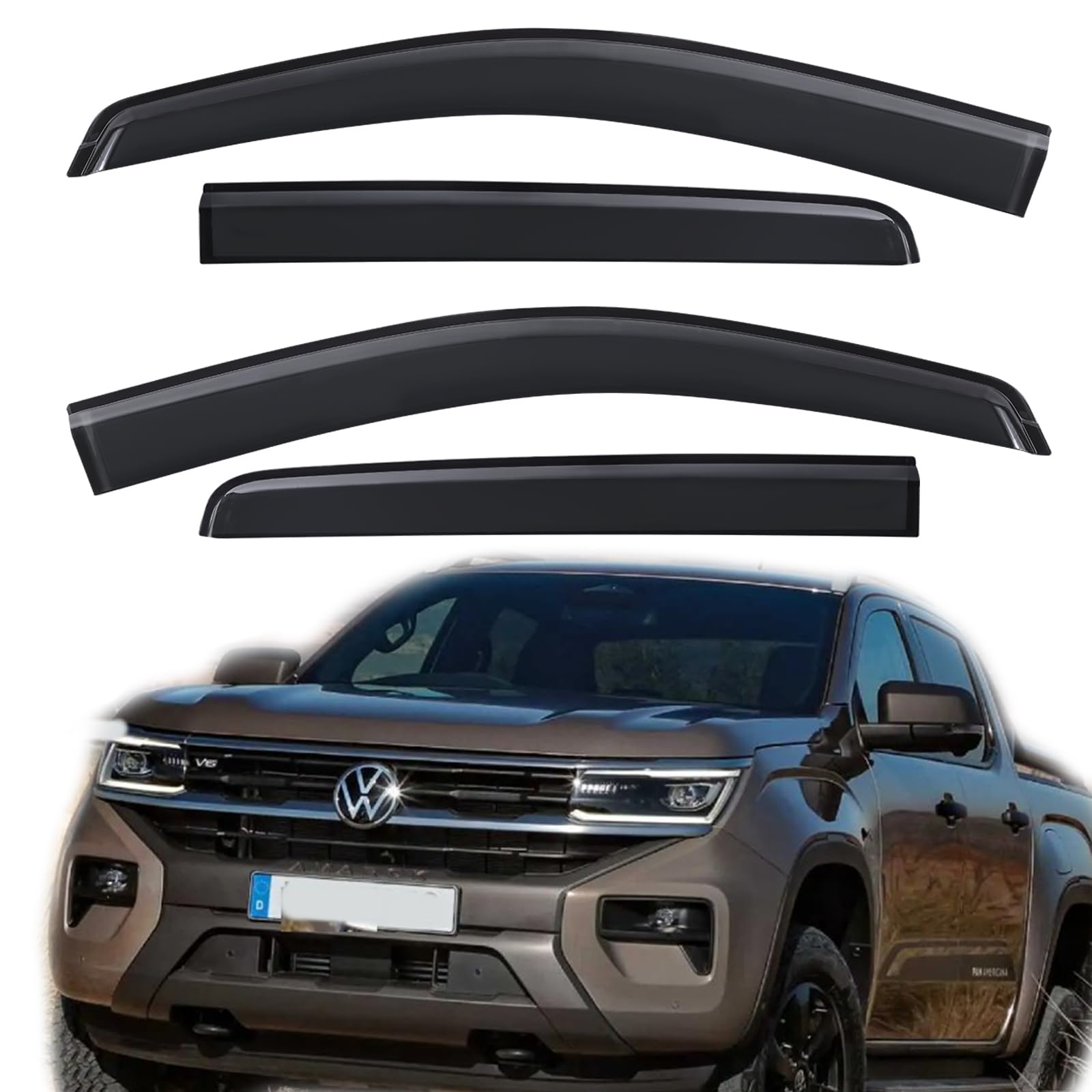 JHCHAN Windabweiser für Volkswagen VW Amarok 2023-2024 Doppelkabine V6 Aventura Trendline Startline Highline Tinted Kleben Regenabweiser (Amarok 2023-2025) von JHCHAN
