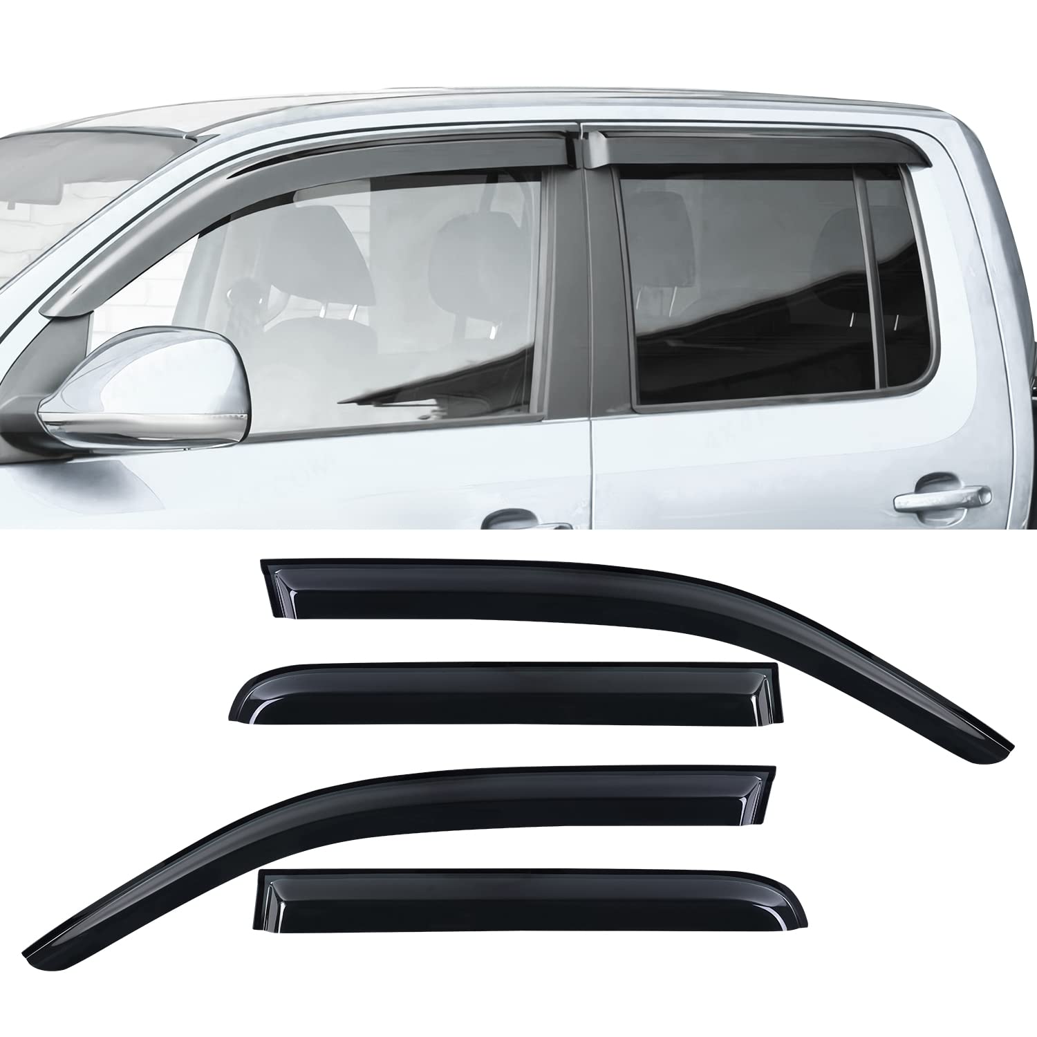 JHCHAN Windabweiser für VW Amarok 2010–2022 V6 D Cab 4 Stück Set Wind Regen Sonne Rauchschutz Außentürrahmen Montage von JHCHAN