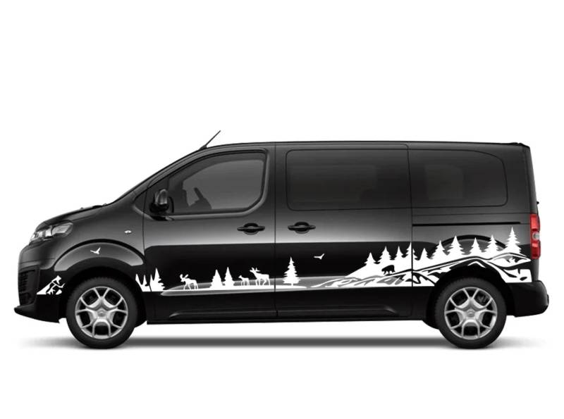 Autoaufkleber, für Citroën Grand C4 SpaceTourer Van Camper Karosserie Grafik Mountain Baum Vinyl Dekor Aufkleber Auto Tuning Zubehör Gelb von JHKJDS