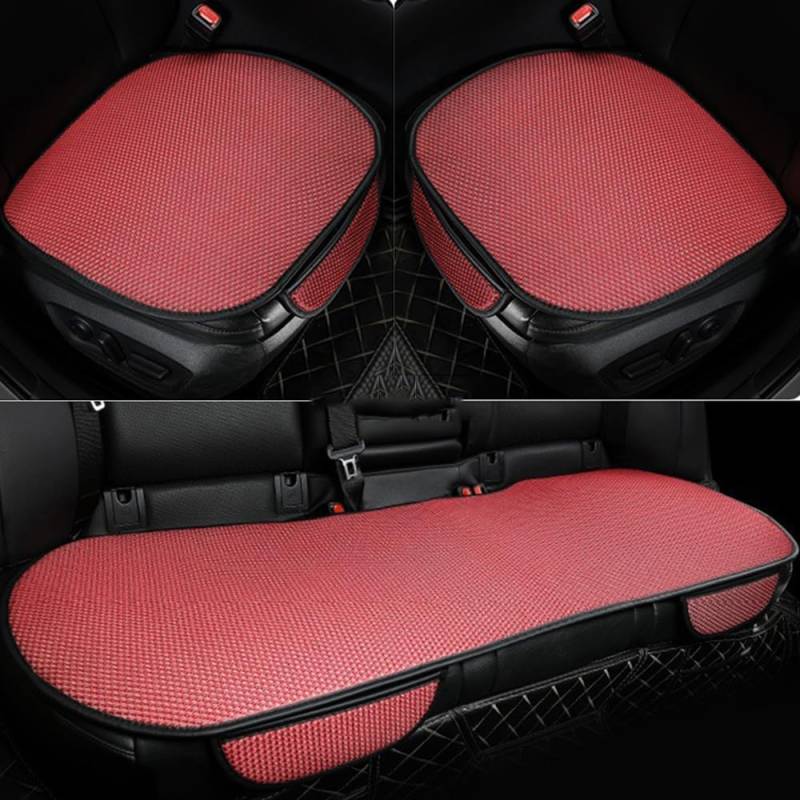 JHYGBKYHGG Eisseide Auto Sitzauflage für Citroen C-Elysee 2012-2025, Autositzauflage Universal Sommer Autositzbezug Auto Vordersitz Rücksitz Kissen,C/Red-Front*2+Rear*1 von JHYGBKYHGG