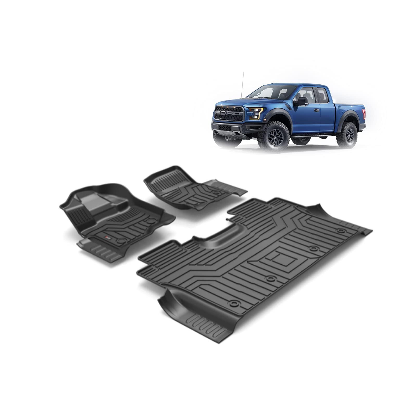 JHZDX 3-teiliges Set Fußmatten kompatibel mit 2015-2020 für Ford F150 TPE Allwetter Wasserdicht Schutz Bodenmatten Liner Schwarz 1st & 2nd Row,Linkes Ruder,2021 F150 von JHZDX