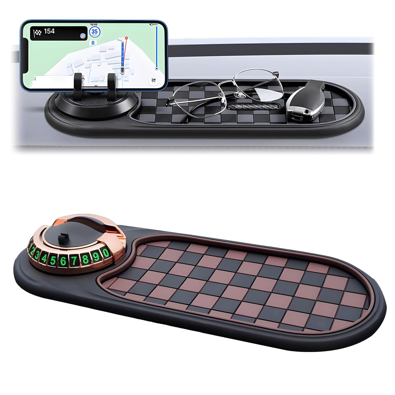 Multifunktions-Auto-Anti-Rutsch-Matte Handy, Autohalter Armaturenbrettmatte, 360° Drehbar Anti Rutsch Armaturenbrett Matte Pads für Handys, Brillen, Feuerzeuge (Brown_Gold) von JIABAOZ