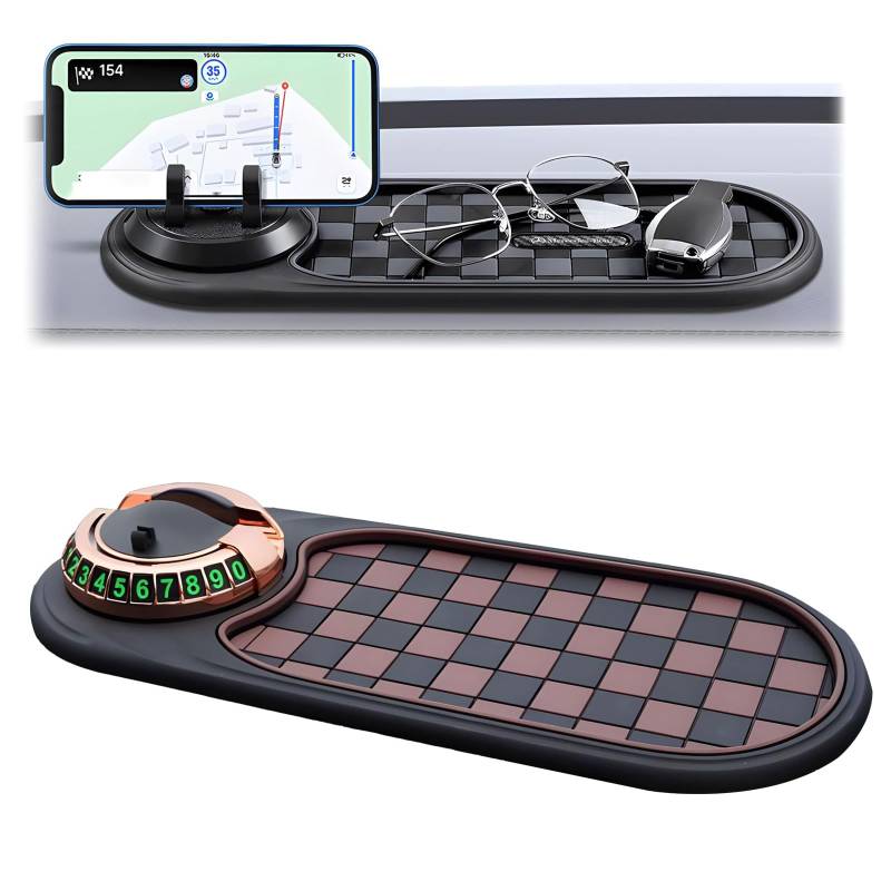 Multifunktions-Auto-Anti-Rutsch-Matte Handy, Autohalter Armaturenbrettmatte, 360° Drehbar Anti Rutsch Armaturenbrett Matte Pads für Handys, Brillen, Feuerzeuge (Brown_Gold) von JIABAOZ